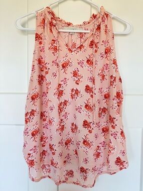 LOFT Pink Floral Tie-Neck Sleeveless Top